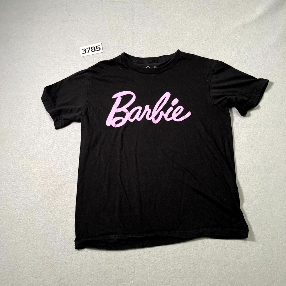 Barbie T Shirt Womens Small Black Spellout Logo Cotton Crew Neck Streetwear